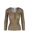 Isabel Marant Ribbed Texture Scoop Neck Long Sleeves In Green