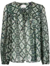 Isabel Marant Patterned Front-tie Blouse In Green
