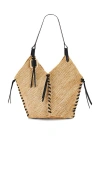 Isabel Marant Tampa Mini Leather-trimmed Raffia Bucket Bag In 原色&黑色