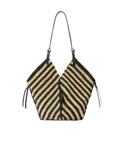 Isabel Marant Tampa Leather-trimmed Raffia Shoulder Bag. In Black