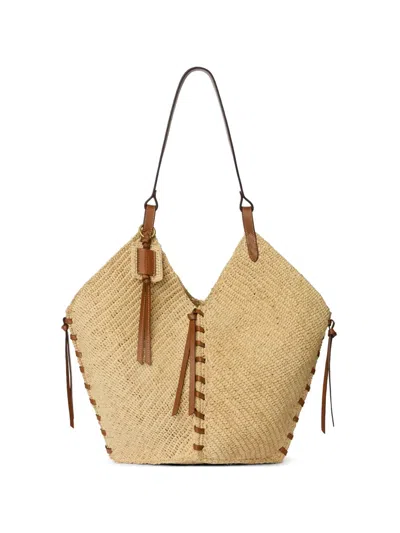 Isabel Marant Tampa Leather-trimmed Raffia Shoulder Bag In Neutral