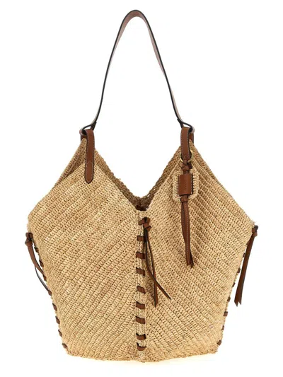 Isabel Marant Tampa Beige Shoulder Bag With Fixed Handle And Interwoven Design In Raphia Woman In Sand