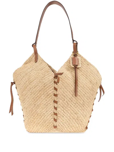 Isabel Marant Tampa Leather-trimmed Raffia Shoulder Bag In Neutral