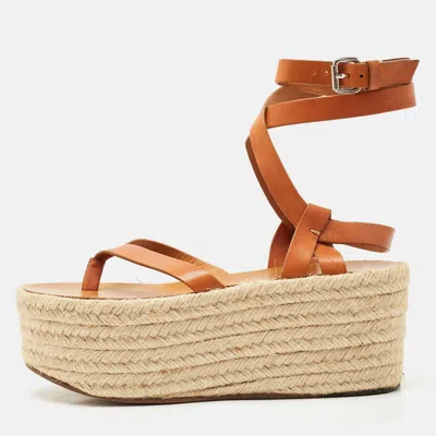 Isabel Marant Tan Leather Ankle Wrap Platform Espadrille Sandals In Brown