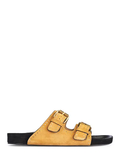 Isabel Marant Tan Suede Sandals With Gold Accents In Brown