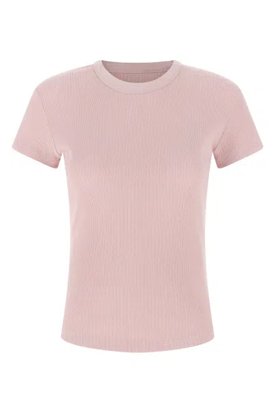 Isabel Marant Taomi Ribbed Crew Neck Short Sleeve Top In Pink