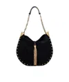 Isabel Marant Oskan Leather-trimmed Tasseled Studded Suede Shoulder Bag In Black