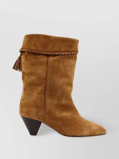 Isabel Marant Tassel Suede Boots Cone Heel In Brown