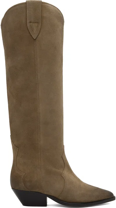 Isabel Marant 90mm Lomero-gz Suede Tall Boots In 50ta Taupe