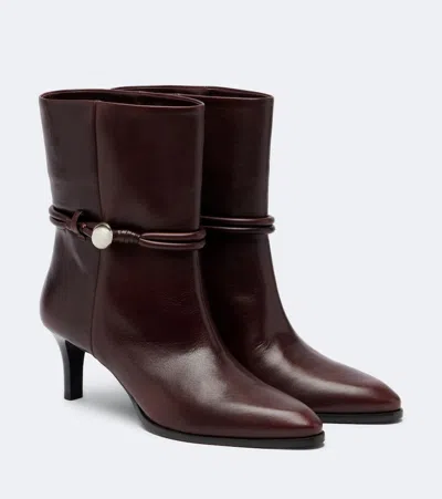 Isabel Marant Telsa Embellished Leather Ankle Boots In Burgundy