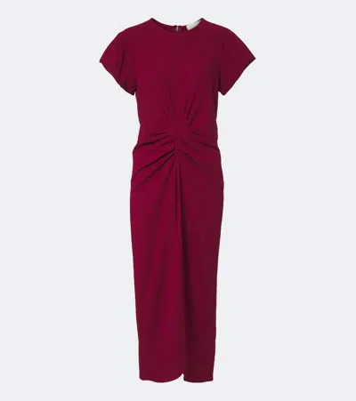 Isabel Marant Midi Dress With Gathered Front And Flared Sleeves In Burgundy
