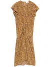 Isabel Marant Terena Gathered Printed Stretch-silk Crepe De Chine Midi Dress In Brown