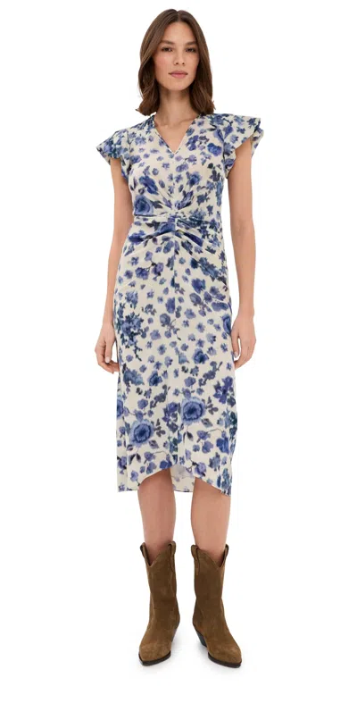Isabel Marant Grey Terenae Dress Blue Flower Print In White