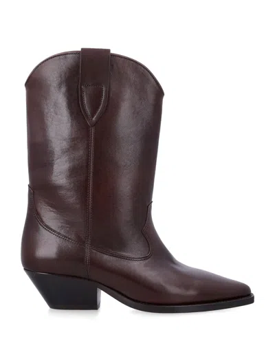 Isabel Marant Textured Calf Leather Western Boots With Pointed Toe & 4 Cm Cuban Heel In Mahogany