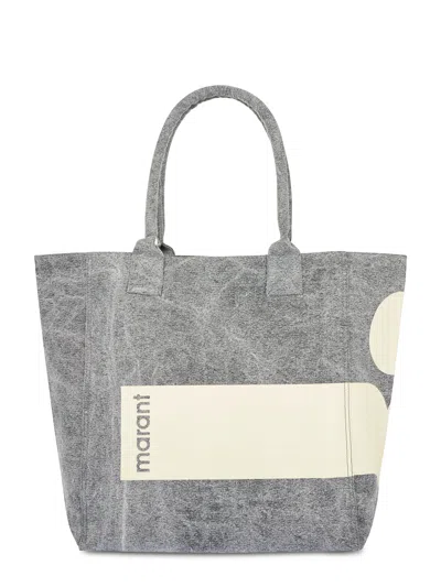 Isabel Marant Textured Cotton Tote Bag With Graphic Detail In Gray