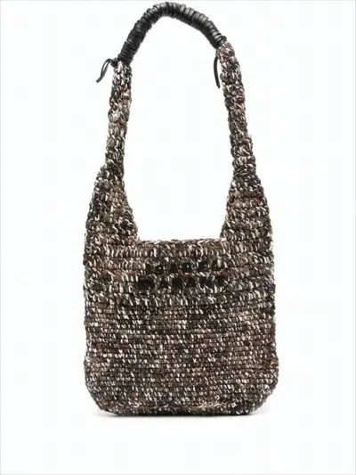 Isabel Marant Textured Knit Shoulder Bag With Embossed Logo Detail In White