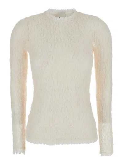 Isabel Marant Brany Scalloped Stretch-lace T-shirt In Neutral