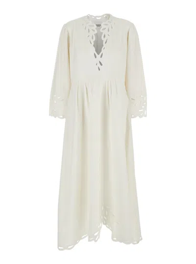 Isabel Marant Tianny White Flared Dress With V Neck And Scallop Hem In Cotton Woman