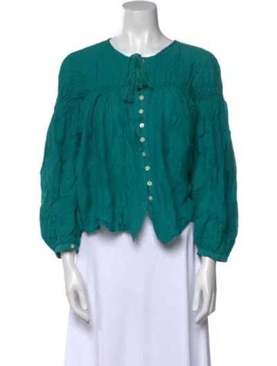 Pre-owned Isabel Marant Tie Neck Three-quarter Sleeve Blouse In Green