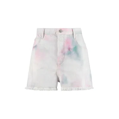 Isabel Marant Tie-dye Denim Shorts In White