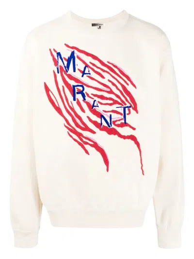 Isabel Marant Tiger-stripe Embroidered Sweatshirt In White