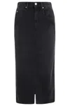 Isabel Marant Faded Black Midi Skirt With Five-pocket Design And Front Slit In Black