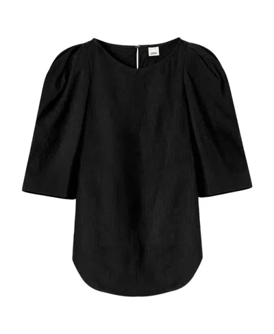 Isabel Marant Tonal-stitching Puff-sleeves Top In Black
