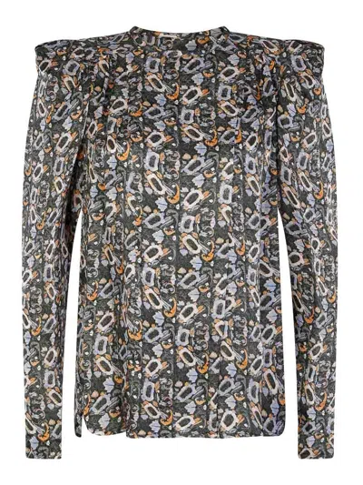 Isabel Marant Multicolour Viscose And Silk Blend Top In Black