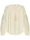 Isabel Marant Oris Embroidered Silk Blouse In Beige