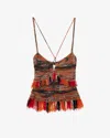 Isabel Marant Printed Cotton Top With Fringe And Cut-out In Orange