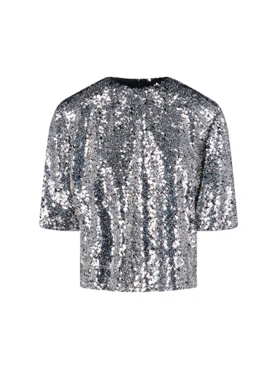 Isabel Marant Short Sleeve Cropped Sequin Top In Gray