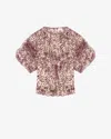 Isabel Marant Karlita Spotted-print Silk Short-sleeve Blouse In Purple-ecru