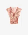 Isabel Marant Printed Burnout Velvet Lonea Top In Light Red/ecru