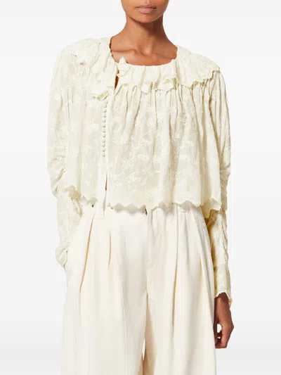 Isabel Marant Top ml Zelly Natural Short Embroidery In White