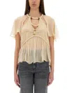 Isabel Marant Rosaline Cutout Pleated Chiffon Silk Top In Beige