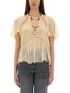 Isabel Marant Rosaline Cutout Pleated Chiffon Silk Top In Beige