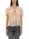 Isabel Marant Rosaline Cutout Pleated Chiffon Silk Top In Beige