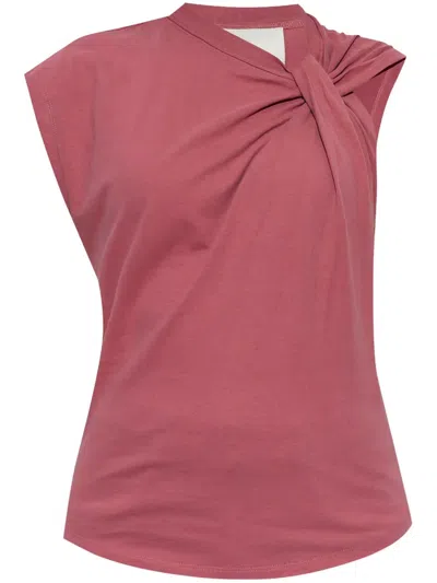 Isabel Marant Front Bow Crewneck Top With Knot Detail In Pink