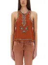 Isabel Marant Zahara Beaded Silk Tank Top In Orange
