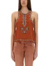 Isabel Marant Zahara Beaded Silk Tank Top In Orange