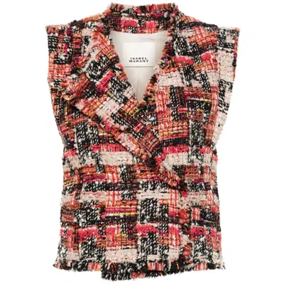 Isabel Marant Djiroy Double-breasted Patchwork Tweed Vest In Patterned Red