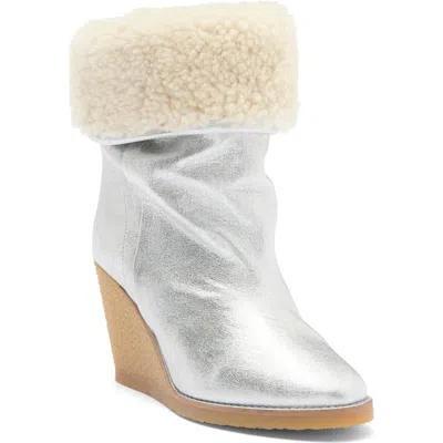 Isabel Marant Totam Genuine Shearling Lined Wedge Bootie In Silver