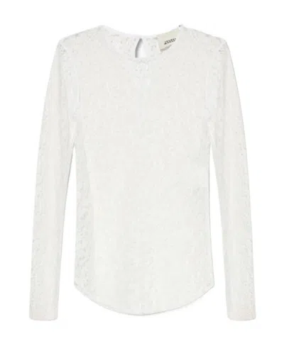 Isabel Marant Toyela Lace Crewneck Top In White