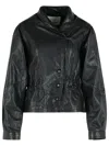 Isabel Marant Tressy Leather Jacket Collared Long Sleeves In Black