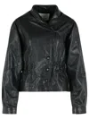 Isabel Marant Tressy Leather Jacket Collared Long Sleeves In Black