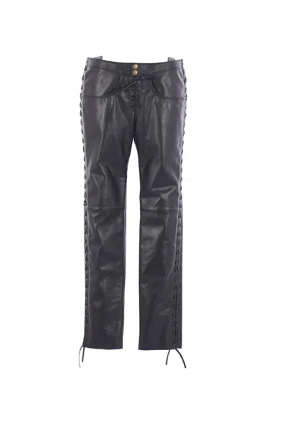 Isabel Marant Lace-up Leather Straight Trousers In Black