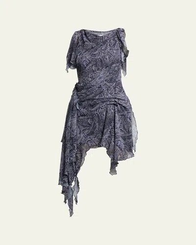 Isabel Marant Trysha Asymmetric Draped Silk Mini Dress In Faded Night