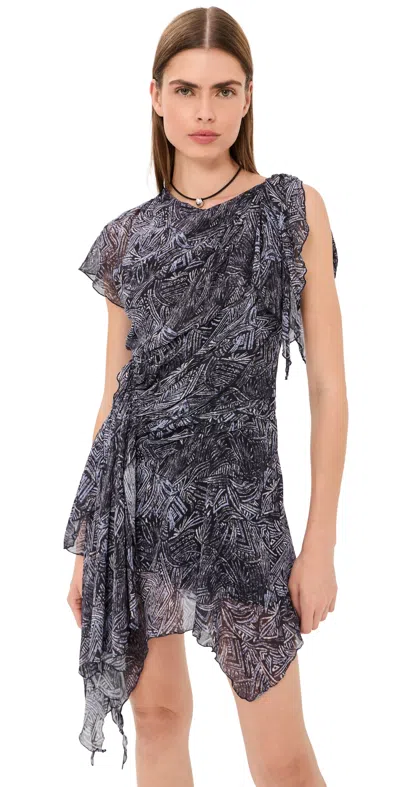 Isabel Marant Asymmetrical Mini Dress Faded Night In Silk In Gray