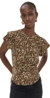Isabel Marant Tullya Gathered Leopard Print Stretch Silk Top In Brown