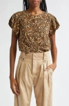 Isabel Marant Tullya Gathered Leopard Print Stretch Silk Top In Brown